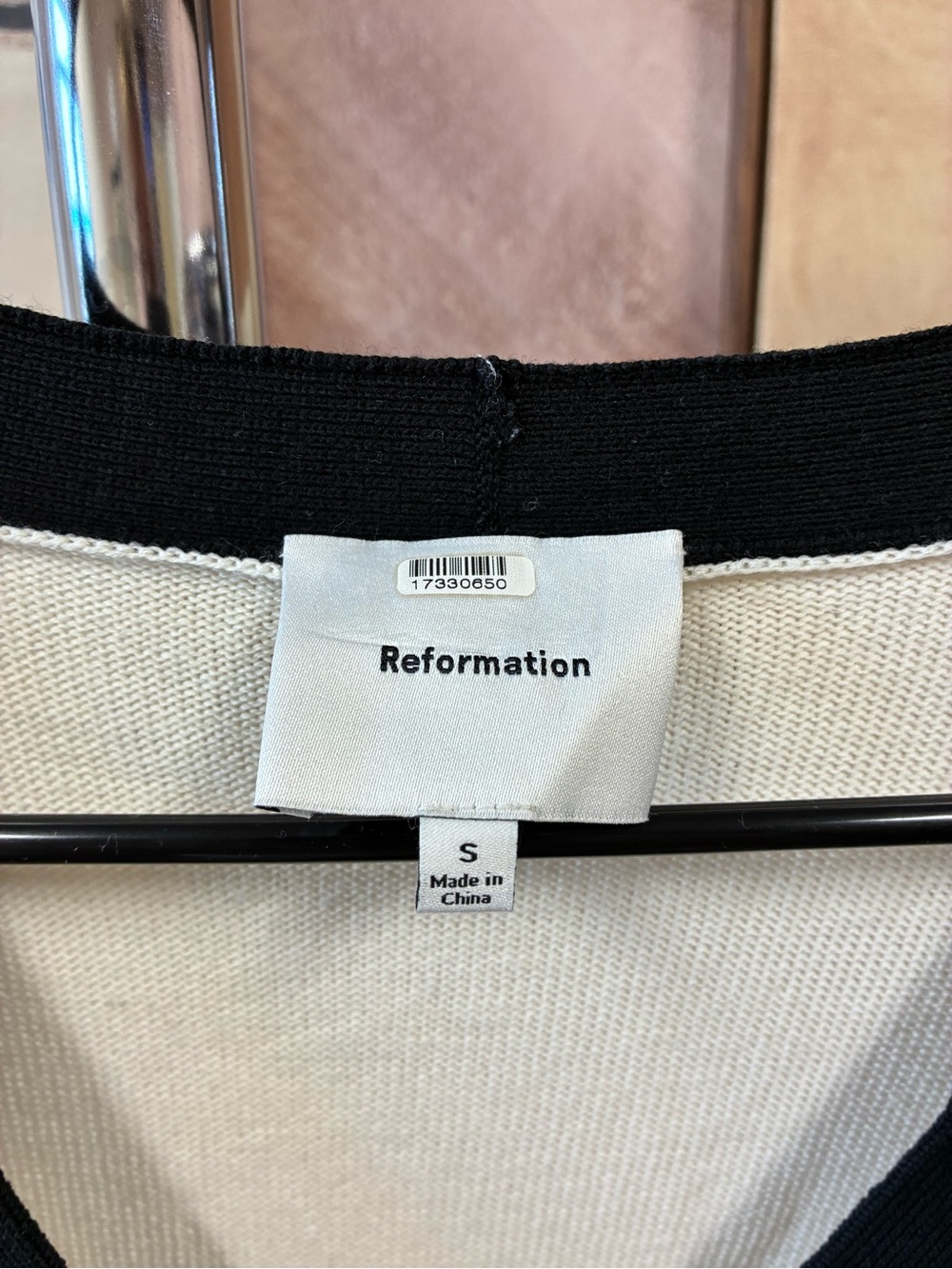 Reformation Cream V-Neck Cardigan with Black Trim size S MSRP $250 - Picture 4 of 8